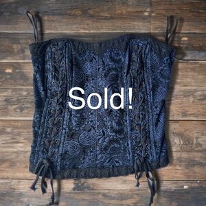 Tripp NYC Blue & Black Brocade Lace-Up Corset Top Size 0 (see 📏) DarkRomantic